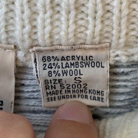 VTG Liz Claiborne Cream/Gray Print Wool Blend Mock Neck Tunic Sweater Size Small - Picture 6 of 11